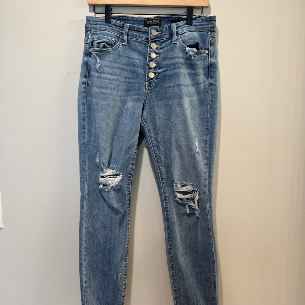 Judy Blue Light Blue Distressed Skinny Jeans